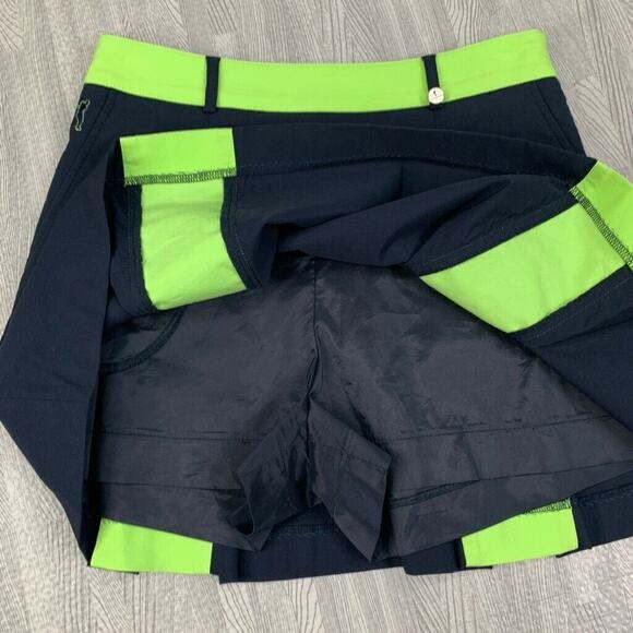 Golfino Skort Womens 4 Black Neon Green Peekaboo Pleated Techno Stretch Side Zip - Picture 7 of 15